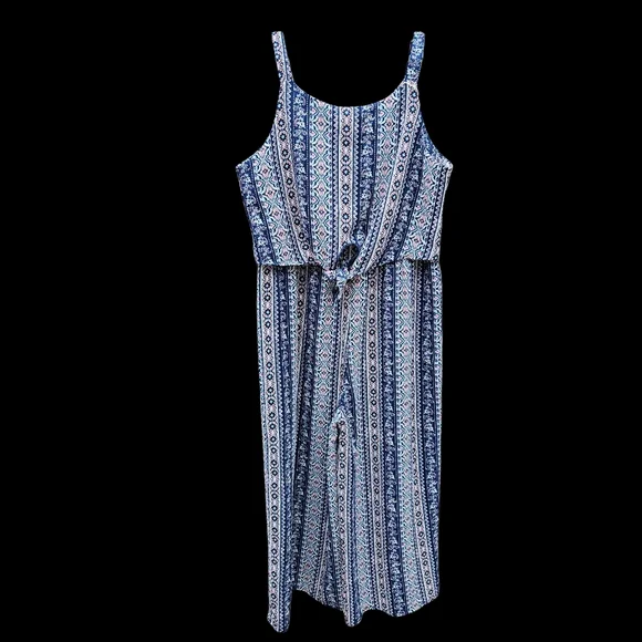 Knit Works Blue Patterned Sleeveless Jumpsuit Girls Size 14 - Picture 2 of 14
